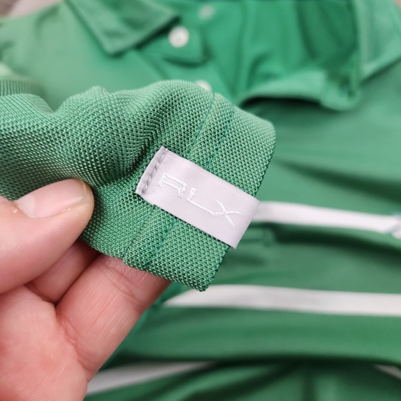Mens RLX Ralph Lauren size XL Green Striped Golf Polo Shirt - Picture 7 of 8